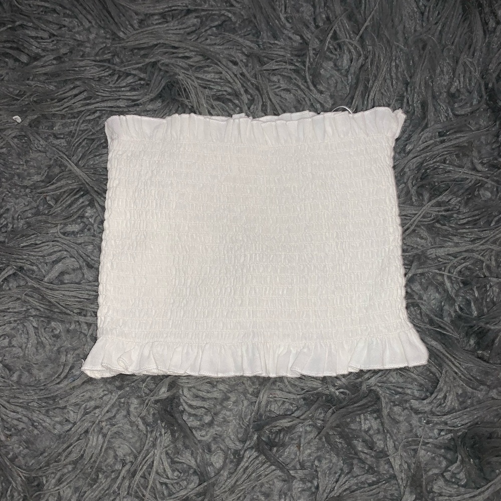 White ruffle tube top